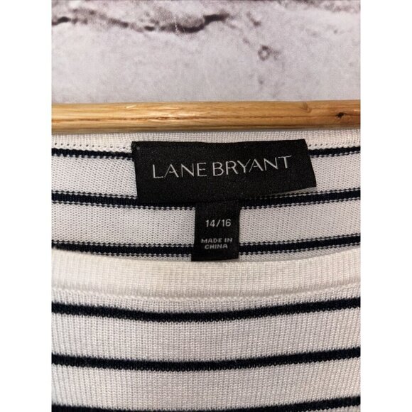 Lane Bryant Stripe 3/4 Sleeve Sweater Tunic Floral Red Lace Sleeve 14/16 - Picture 3 of 4